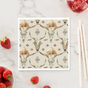 Brown Cream Tribal Native Feathers Birthday Napkin