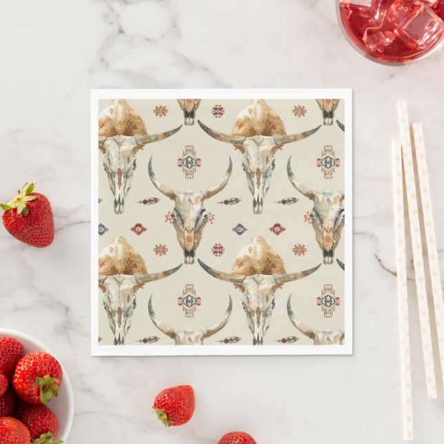 Brown Cream Tribal Native Feathers Birthday Napkin (Insitu)