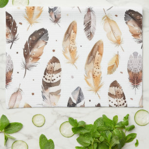 Brown Cream Tribal Native Feathers Kitchen Towel