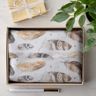 Brown Cream Tribal Native Feathers Tissue Paper