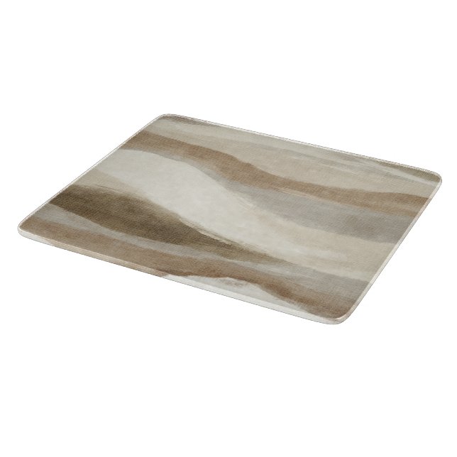 Brown Cream Wavy Abstract Stripes Cutting Board (Corner)