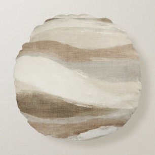 Brown Cream Wavy Abstract Stripes Round Pillow