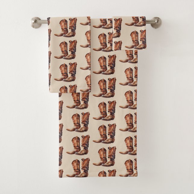 Brown Cream Western Cowboy Bath Towel Set (Insitu)