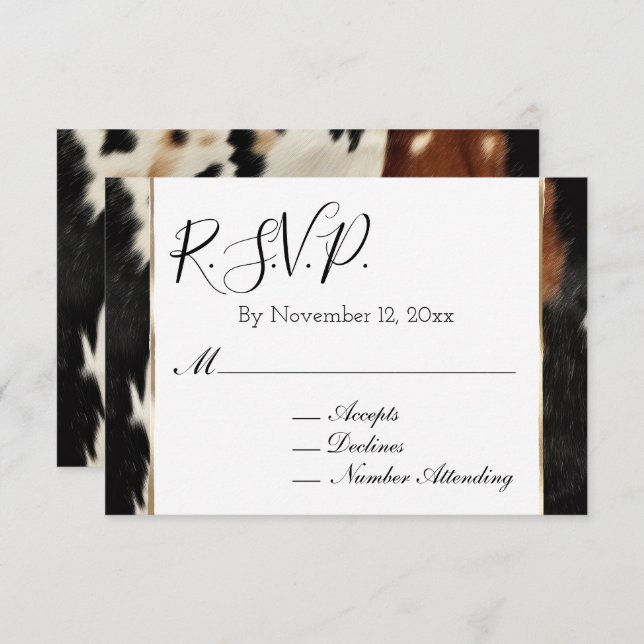 Brown Cream Western Cowhide Wedding RSVP Enclosure Card (Front/Back)