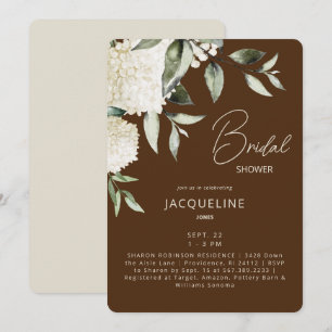 Brown & Cream White Hydrangeas Bridal Shower Invitation