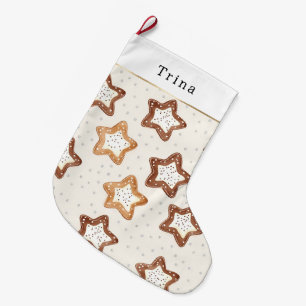 Brown Cream White Star Cookies Christmas Large Christmas Stocking
