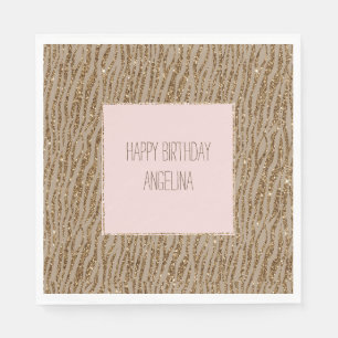 Brown Cream Zebra Animal Print Glitter        Napkin