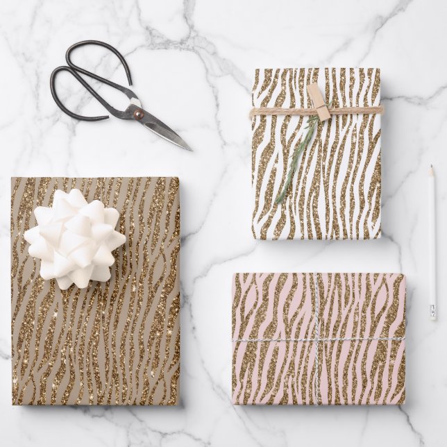 Brown Cream Zebra Animal Print Glitter       Wrapping Paper Sheet (Front)