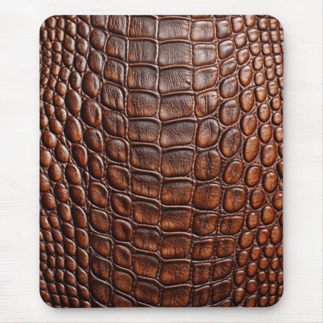 Brown Crocodile Alligator Skin Faux Leather Print Mouse Pad (Front)