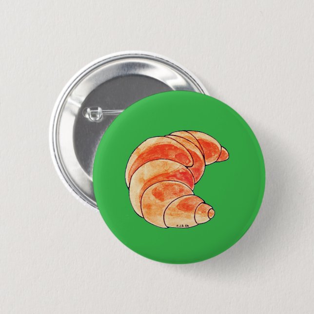 brown croissant bread 2 inch round button (Front & Back)