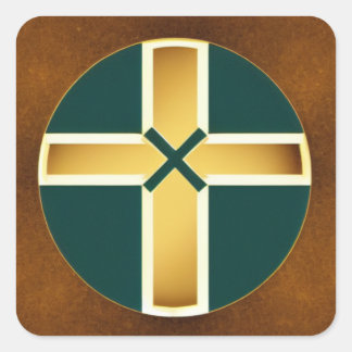 Brown Cross with Teal Background Stickers