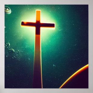Brown Cross with Teal Spacescape Poster
