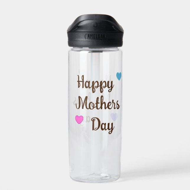 Brown Cursive Typography Happy Mothers Day, Water Bottle (Back)