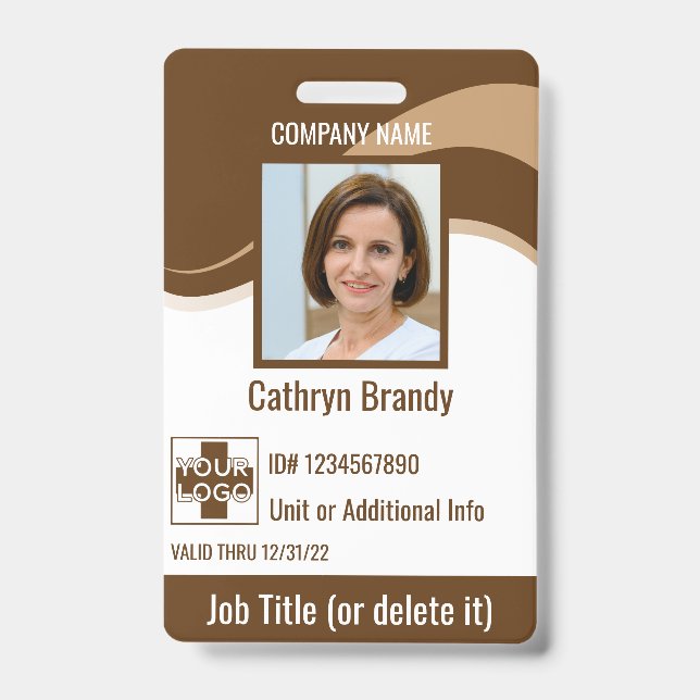 Brown custom Employee Security Id, logo, Bar Code Badge (Front)