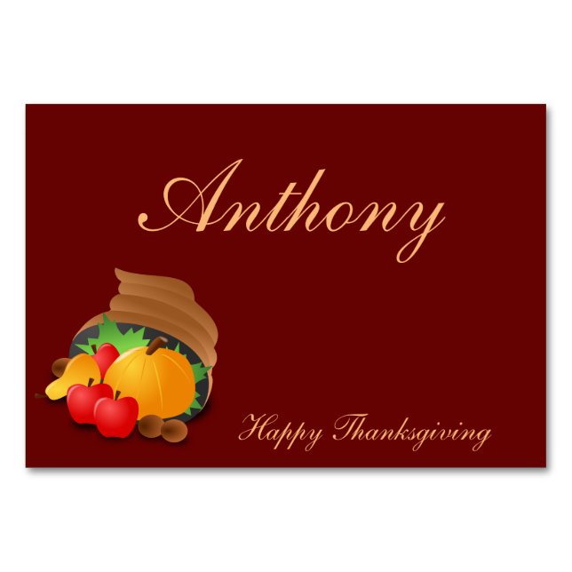 Brown Custom Thanksgiving Table Cards Cornucopia (Front)