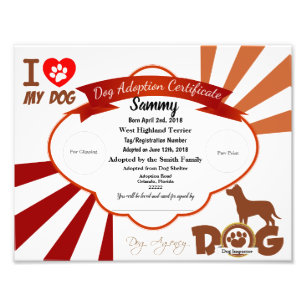 Brown Customizable Dog Adoption Certificate Photo Print