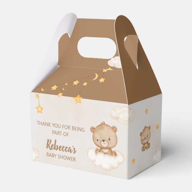 Brown Cute Bear We Can Bearly Wait Baby Shower Favor Box (Front Side)