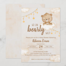 Brown Cute Bear We Can Bearly Wait Baby Shower