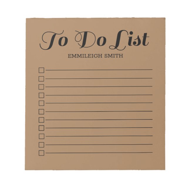 Brown Cute Calligraphy Script To Do List Checkbox Notepad (Front)
