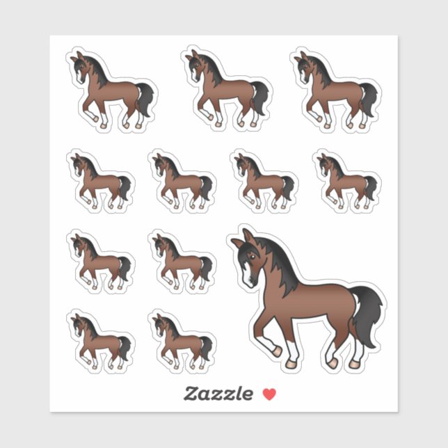 Brown Cute Cartoon Trotting Horses (Sheet)