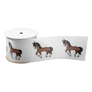 Brown Cute Cartoon Trotting Horses Satin Ribbon