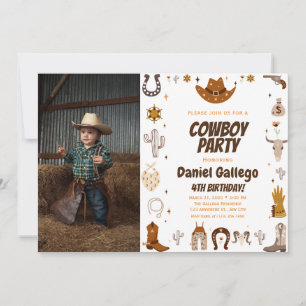 Brown Cute Cowboy Photo Birthday Invitation