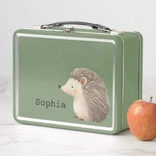 Brown Cute Hedgehog Personalized Metal Lunch Box