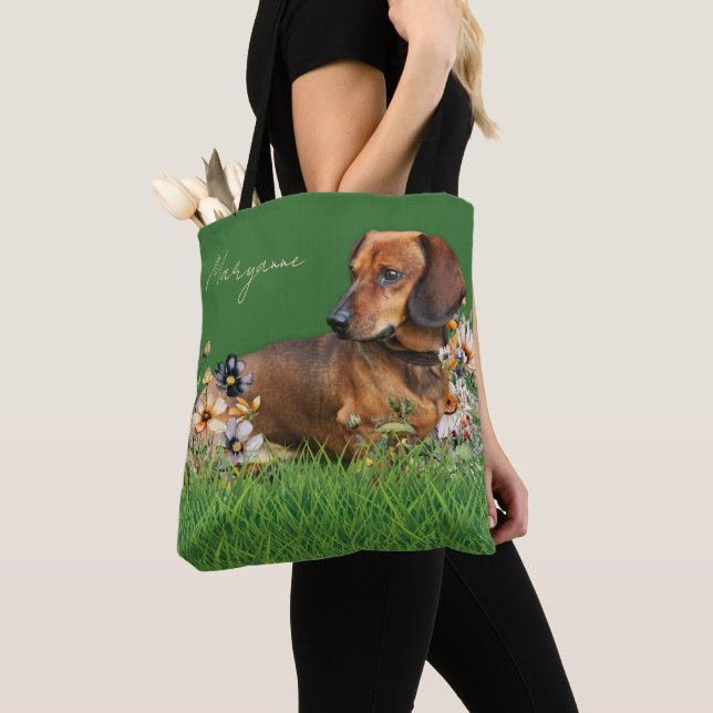 Brown Dachshund Chien Sac fourre-tout personnalisé (De près)