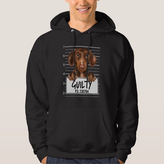 Brown Dachshund Mugshot Guilty Dog Hoodie (Front)