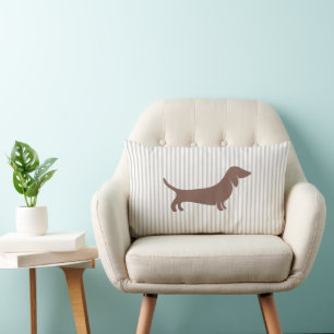 Brown Dachshund on Beige Stripes Lumbar Pillow