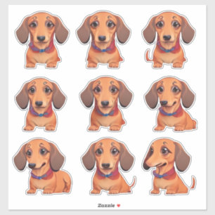 Brown Dachshund Puppy Kawaii Sticker Sheet