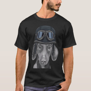Brown Dachshund Wearing Vintage Motorcycle Helmet T-Shirt