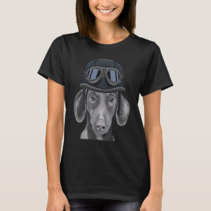 Brown Dachshund Wearing Vintage Motorcycle Helmet T-Shirt