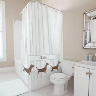 Brown Dachshunds on Beige Stripes Custom Name