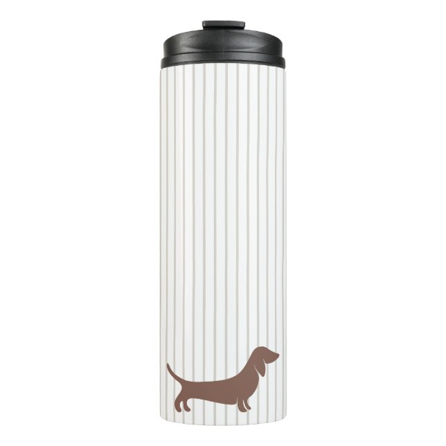 Brown Dachshunds on Beige Stripes Thermal Tumbler (Front)