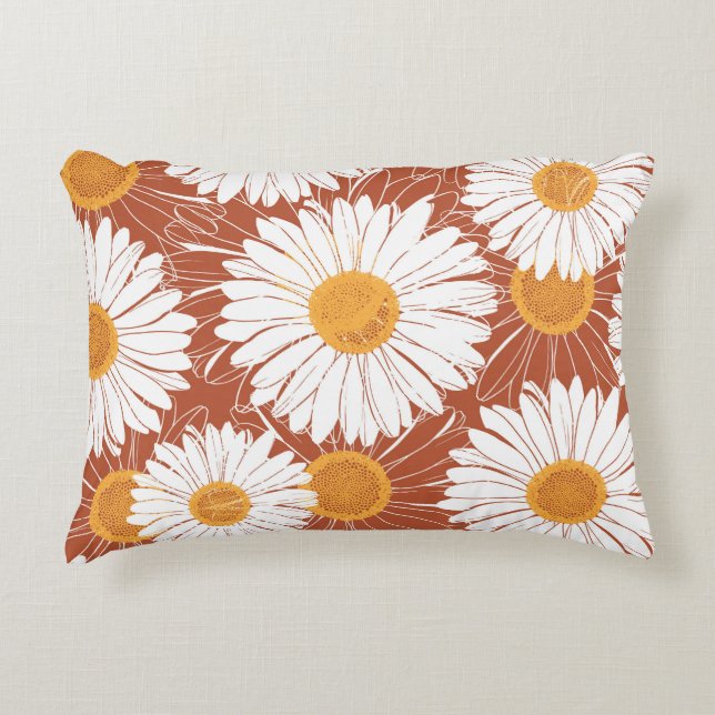 Brown Daisies: Seamless Flower Pattern Accent Pillow (Front)