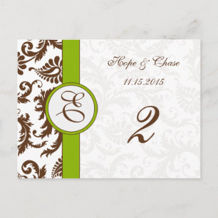 Brown Damas Apple Green Table Numéro Cartes