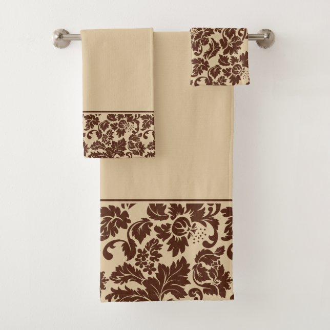 Brown Damask Bath Towel Set (Insitu)