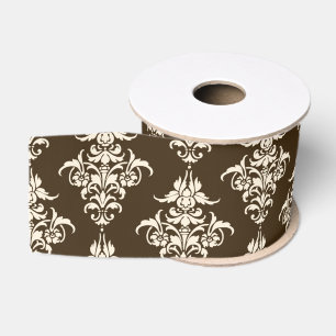 Brown Damask Grosgrain Ribbon
