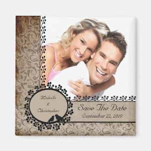 Brown Damask Love Birds Photo Save The Date Magnet
