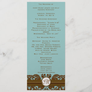 Brown Damask Monogram Wedding Program