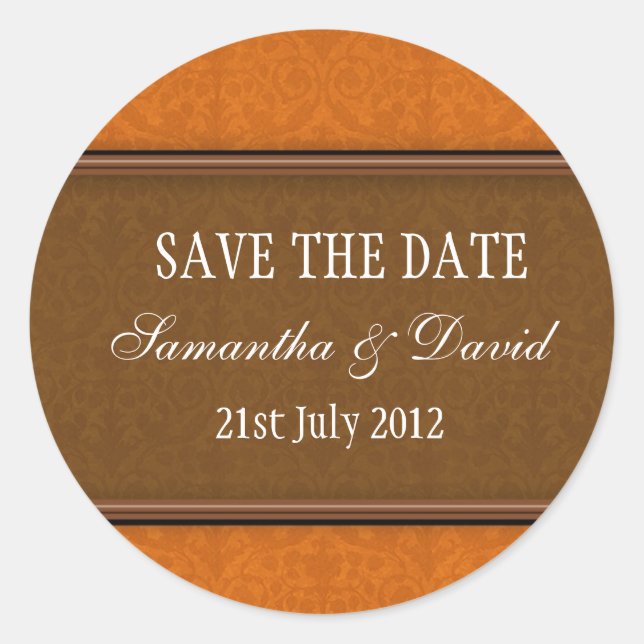 Brown Damask Monogram Wedding Sticker (Front)