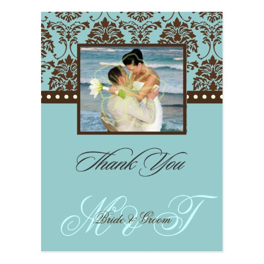 Brown Damask Thank You Photo/DIY Colour Postcard