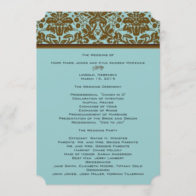 Brown Damask Wedding Program (Front)