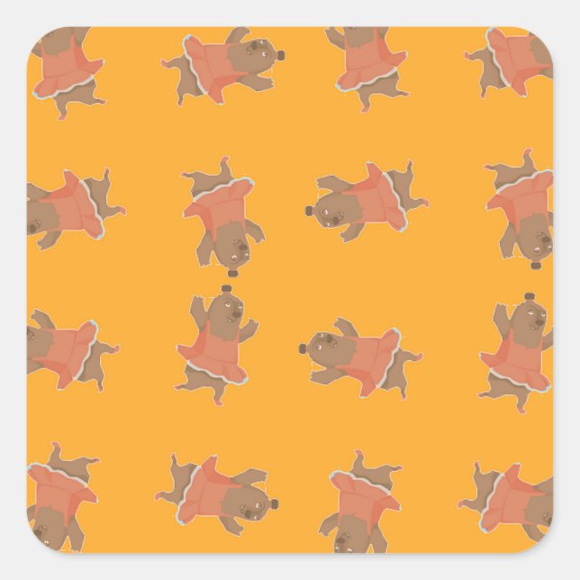 Brown dancing ballerina bear square sticker (Front)