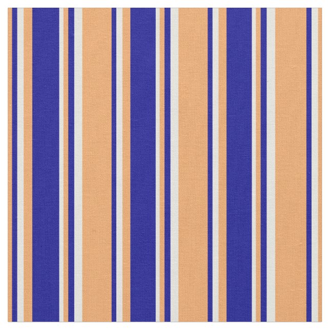Brown, Dark Blue & Beige Lined Pattern Fabric (Close Up)