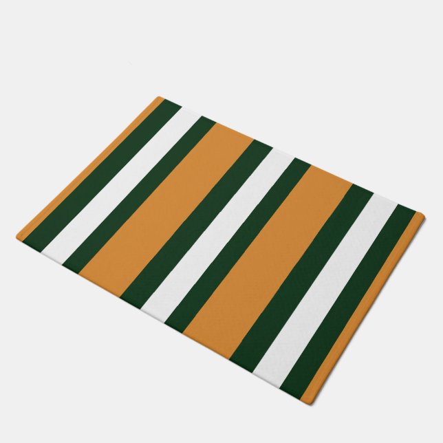 Brown, dark green and white stripes doormat (Angled)