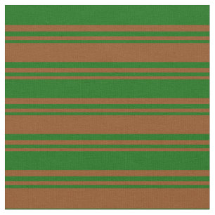 Brown & Dark Green Lined Pattern Fabric