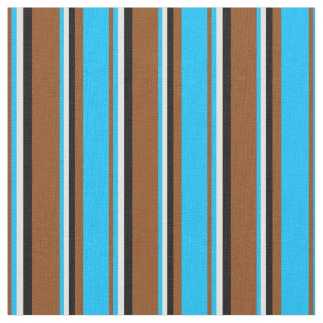 Brown, Deep Sky Blue, Light Yellow & Black Coloure Fabric (Close Up)
