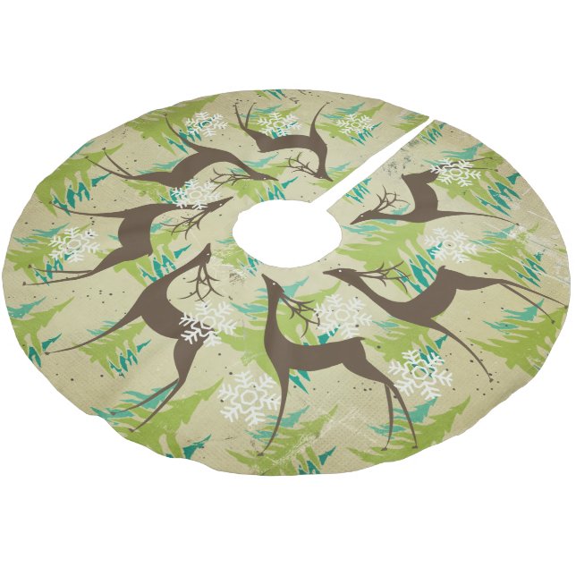 Brown Deer and Evergreen Trees Holiday Tree Skirt (Angled)